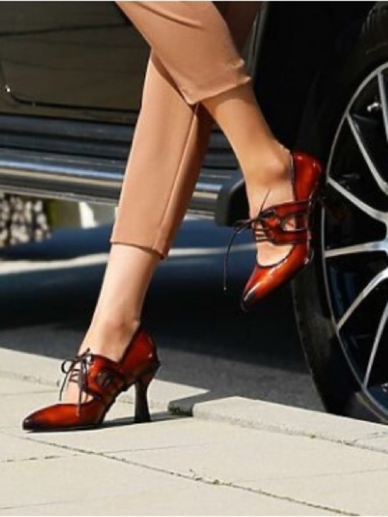 Girotti Shoes - Girotti Burgundy Black Pointed Toe Lace Up Pumps Oxford Heels